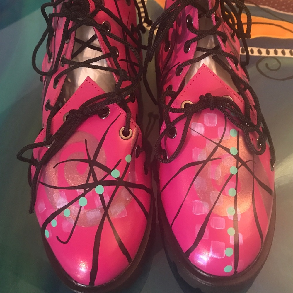 Handmade, HandPainted lace up booties